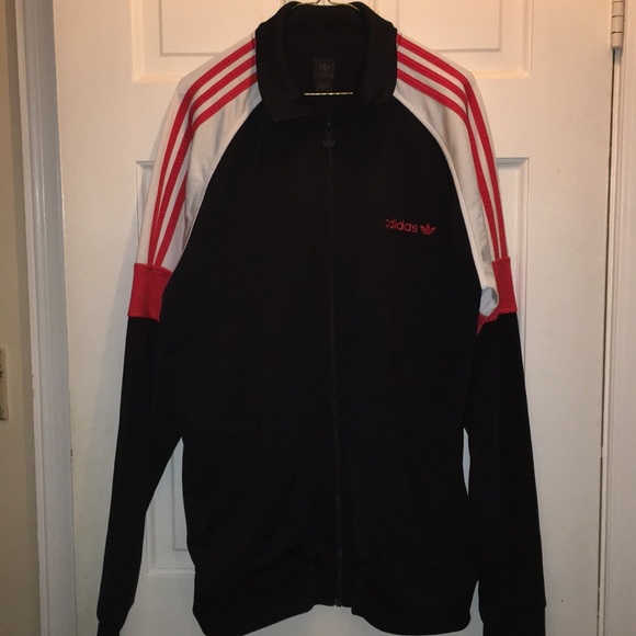 red black and white adidas jacket